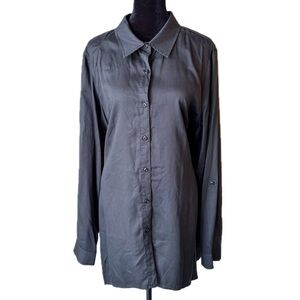 Sharagano Button Down Shirt with Inverted Curved Hem